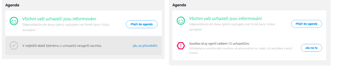 Končící souhlas uchazečů – pouze 2 stavy
