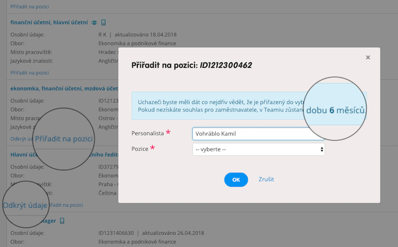 Odkrytí nebo přiřazení na pozici z databáze uchazečů – Teamio