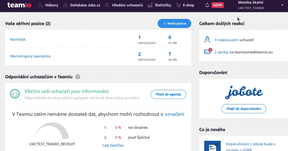 Nastavení přeposílání uchazečů v Teamiu