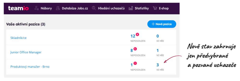 Upřesnění změny u stavu Ve hře a Nástup – Teamio – náborová aplikace